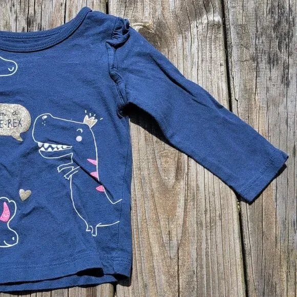 Carter's 18 Month Girls Blue Long Sleeve Gold Glitter She Rex Tee Shirt - Picture 3 of 8